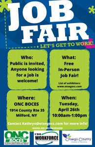 In Person Job Fair! Tuesday, April 26th from 10:00am-1:00pm- Find a job that is right for you!